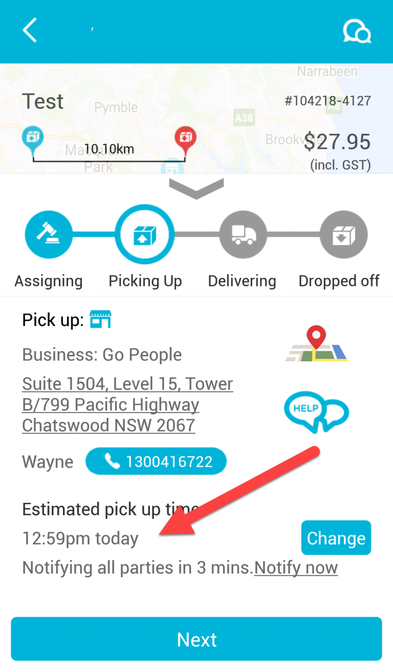 estimated pick up time update Go People Courier Services Australia, Parcel Pick Up And