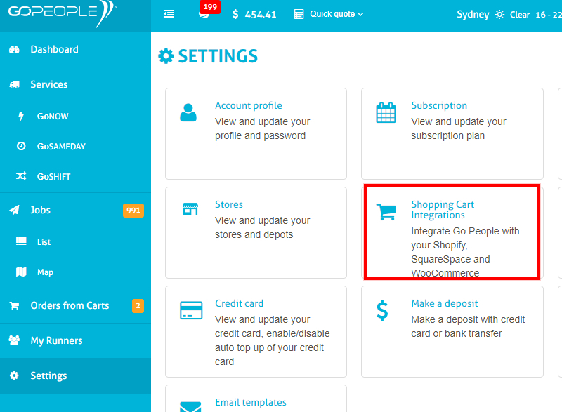 shopping cart integrations